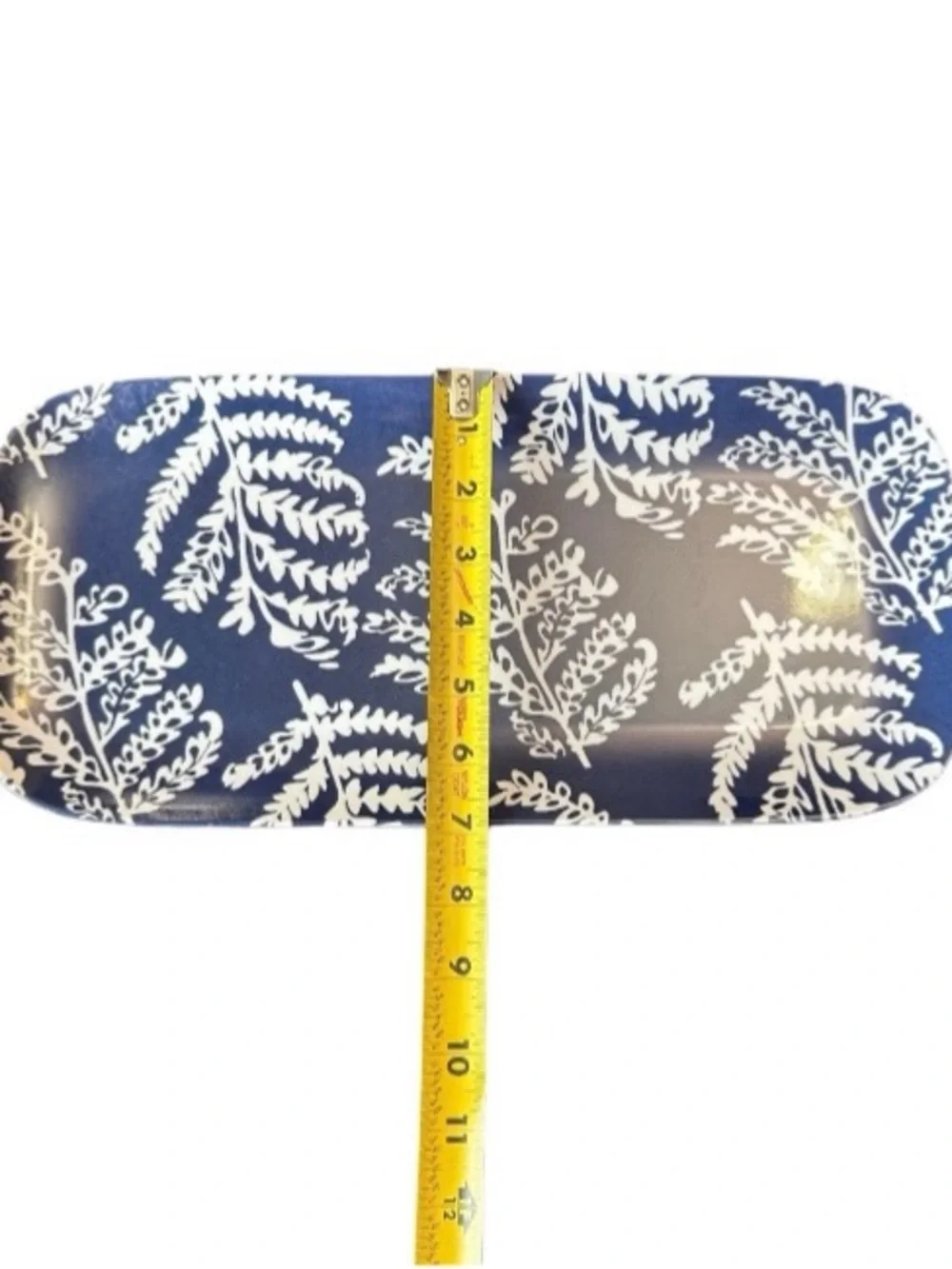 14” Melamine Serving Platter Navy Blue & White Botanical Fern Design Nautical
